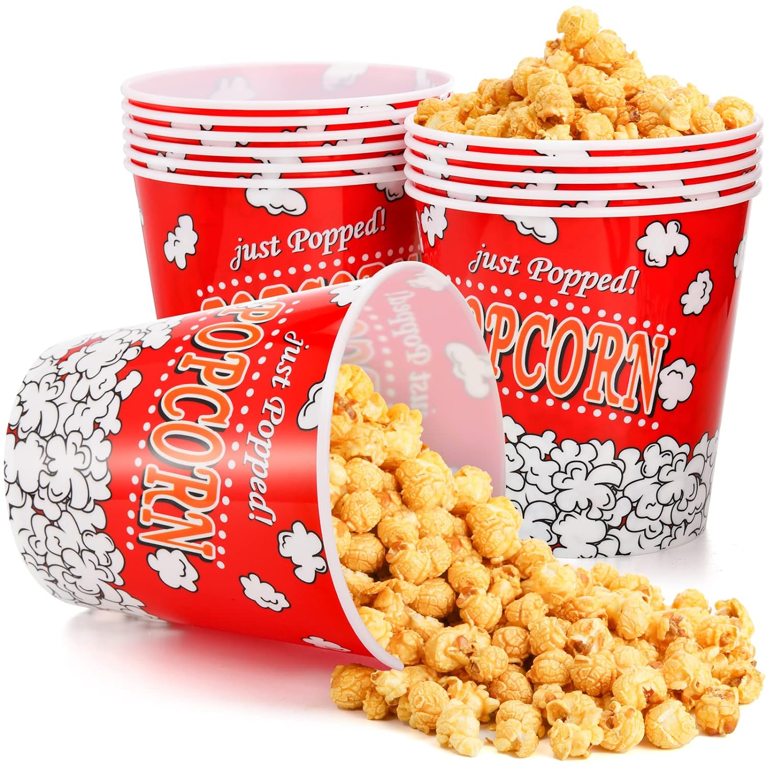 12 Pack Reusable Plastic Popcorn Containers Large 85 Oz Popcorn Bowls