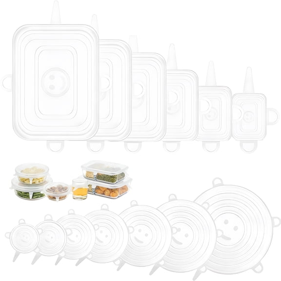 12 Pack Reusable Silicone Stretch Lids, Airtight Food Covers for Round & Rectangle Containers, Leak Proof Bowl Covers
