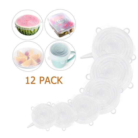 12 Pack Reusable Silicone Stretch Lids, Food Grade Flexible Silicone Storage Covers, 6 Sizes Stretch Seal Lids for Bowls, Plates, Cups, Containers, Microwave Freezer Dishwasher Safe