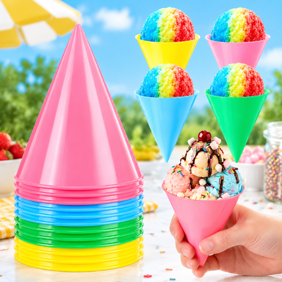 12 Pack Reusable Snow Cone Cups 6 oz Plastic Shaved Ice Cups for Snow Cone Machine Leakproof Dishwasher Safe for Slushies Syrup Ice Cream Party Supplies Candy Colors