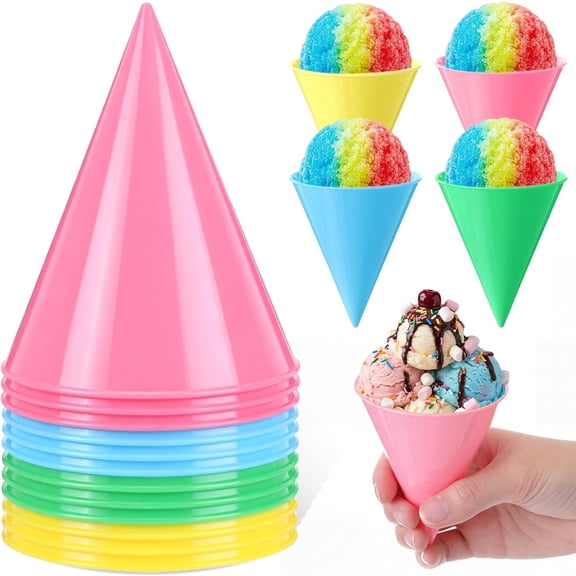 12 Pack Reusable Snow Cone Cups 6 oz Plastic Shaved Ice Cups for Snow Cone Machine Leakproof Dishwasher Safe for Slushies Syrup Ice Cream Party Supplies Candy Colors