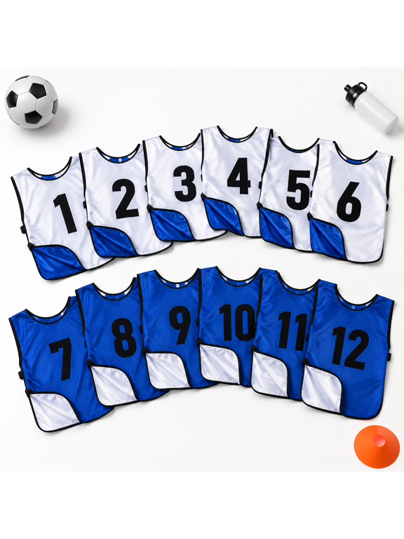 12 Pack Reversible Numbered Pinnies, White/Dark Blue, X-Large