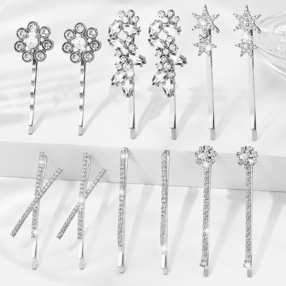 12 Pack Rhinestone Crystal Bobby Pins X Shaped Hair Barrettes for Women