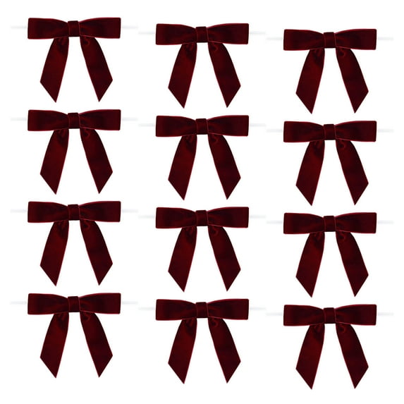 12-Pack Ribbon Bow - Magic Wand Christmas Ornaments with Velvet Bows, 8 Inch Ribbon Bow for Gift Wrapping Garland DIY Craft Party Decorations(Wine)