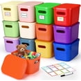 thumbnail image 1 of 12 Pack Richly Colorful Plastic Storage Bins with Lids 7 Quart Toy Storage Box Stackable Nestable Organizer Boxes with Handle and Labels for Classroom Shelf Bedroom Desktop Toys School Supplies, 1 of 8