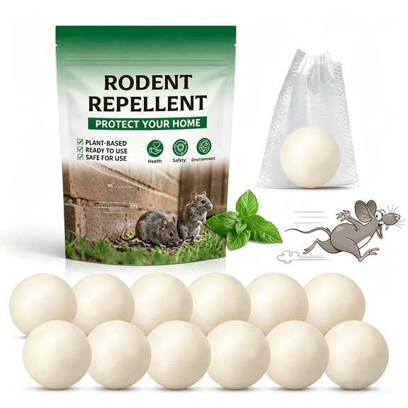 12-Pack Rodent Repellent Balls, Natural Peppermint Oil Mouse Deterrent for Indoor & Outdoor, Safe Rat & Squirrel Repellent for Home, Car, & RV