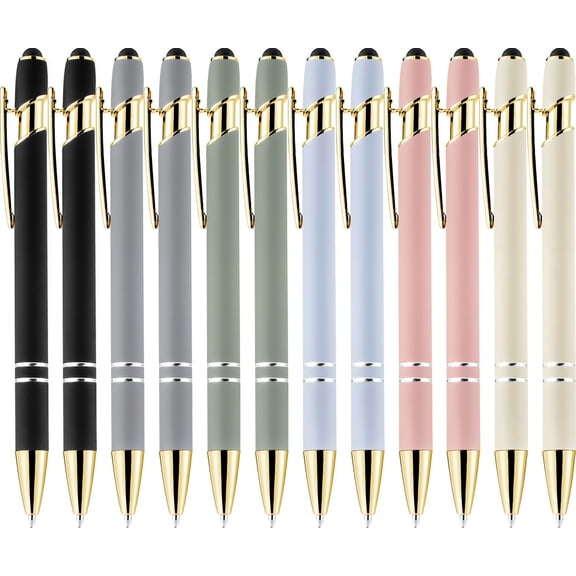 12 Pack Rose Gold Ballpoint Pen with Stylus Tip, 1.0 mm Black Ink Smooth Writing Pens, Metal Stylus Pens for Touch Screens