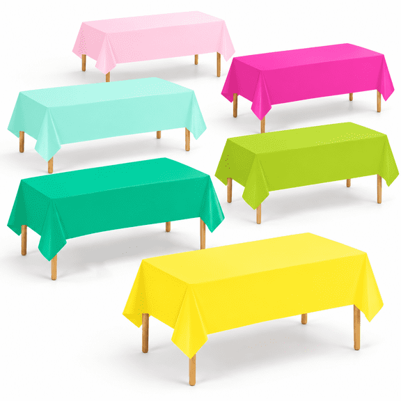 12 Pack Rose Red Yellow Pink Green Rectangle Disposable Plastic Tablecloths