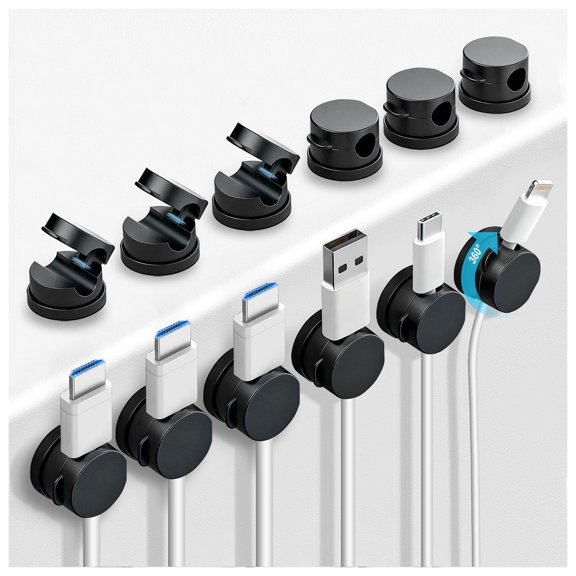 12 Pack Rotatable Spring Cord Holders, 1s Lock Adhesive Cable Clips