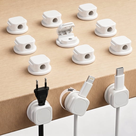 12-Pack Rotating Cable Organizers with Acrylic Adhesive, White Desk Cable Holders for Bedside, Office, and Car
