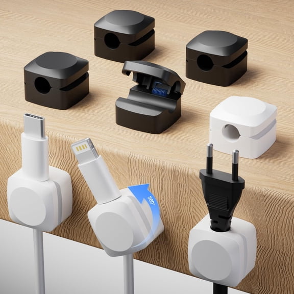 12-Pack Rotating Cable Organizers with Acrylic Adhesive, White Desk Cable Holders for Bedside, Office, and Car