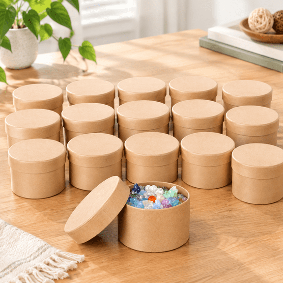 12 Pack Round Cardboard Gift Boxes with Lids, 3.35 Inch Empty Nesting Craft Storage Boxes