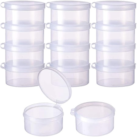 12 Pack Round Clear Plastic Bead Storage Containers Box Case with Flip-Up Lids for Items Pills Herbs Tiny Bead Jewerlry Findings and Other Small Items - 2x1 Inches DIY