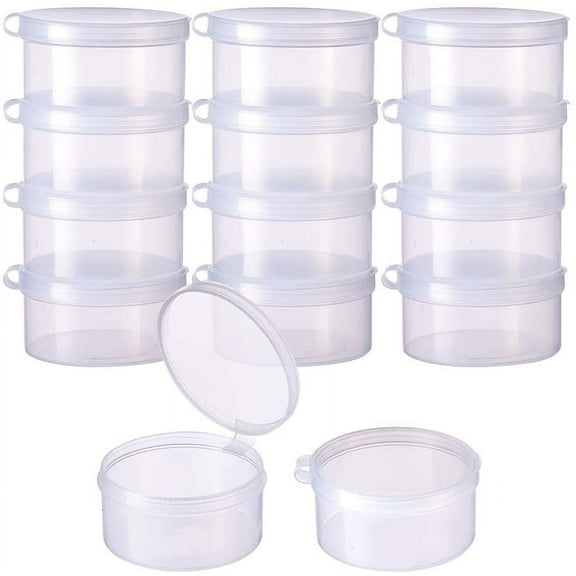 12 Pack Round Clear Plastic Bead Storage Containers Box Case with Flip-Up Lids for ItemsPillsHerbsTiny BeadJewerlry Findings and Other Small Items - 2x1 Inches Clear DIY