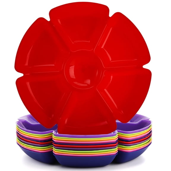 12-Pack Round Divided Plastic Serving Trays, 7 Compartments, Multifunctional Food Platter