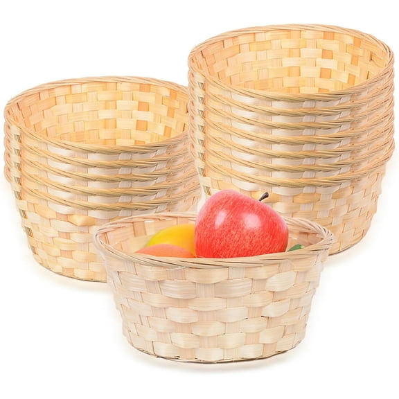 12 Pack Round Gift Baskets, 7 Inch Bamboo Bread Fruit Basket Small Handwoven Bread Roll Serving Basket Bulk for Kitchen Restaurant Display Decor