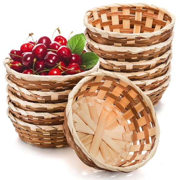 12 Pack Round Gift Baskets Bamboo Small Bread & Fruit 7" Woven Roll Food Serving Storage Basket For Kitchen Restaurant Display Decor