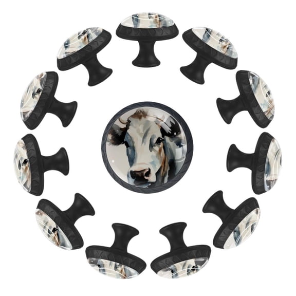12 Pack Round Glass Drawer Knobs For Kitchen Cabinet With Screws, Aesthetic Cow Oil Painting Crystal Diamond Shaped Cupboard Knobs For Kitchen Office Bathroom