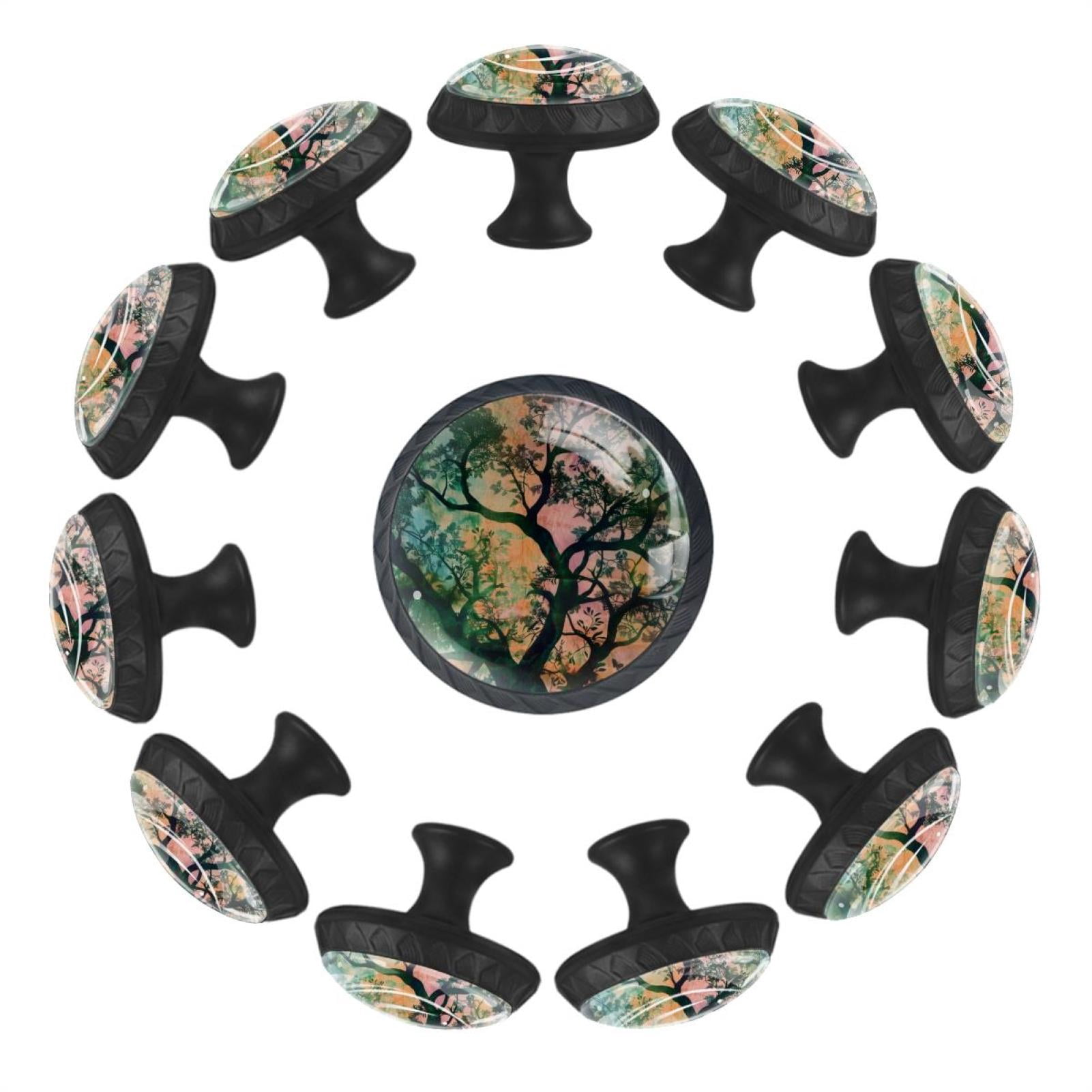 12 Pack Round Glass Drawer Knobs For Kitchen Cabinet With Screws, Aesthetic Nature Floral Plant Hippie Tie Dye Crystal Diamond Shaped Cupboard Knobs For Kitchen Office Bathroom