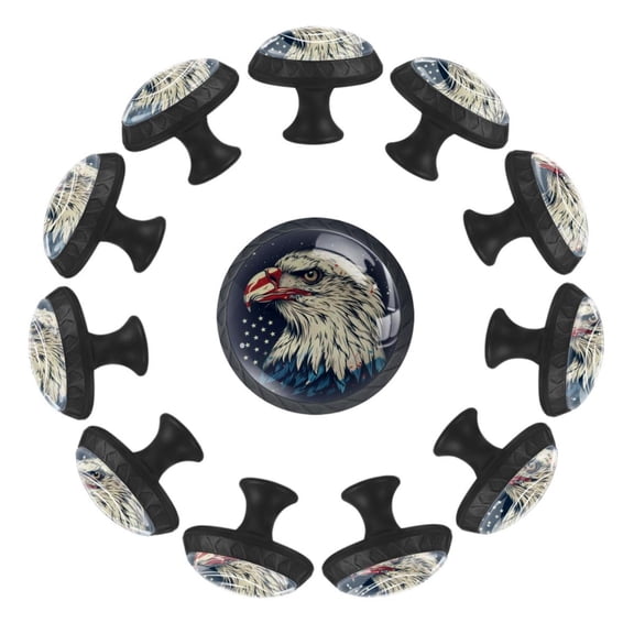 12 Pack Round Glass Drawer Knobs For Kitchen Cabinet With Screws, American Bald Eagle Pattern Crystal Diamond Shaped Cupboard Knobs For Kitchen Office Bathroom