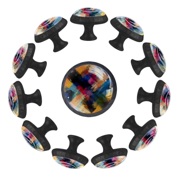 12 Pack Round Glass Drawer Knobs For Kitchen Cabinet With Screws, Art Abstract Geometric Pattern Crystal Diamond Shaped Cupboard Knobs For Kitchen Office Bathroom