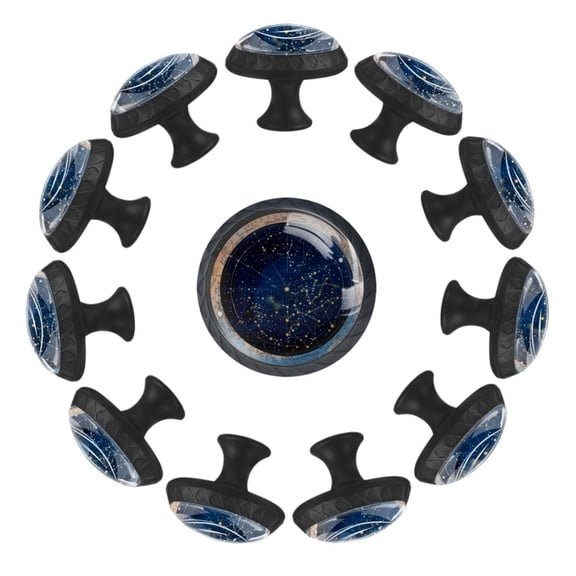 12 Pack Round Glass Drawer Knobs For Kitchen Cabinet With Screws, Astrology Wheel with Zodiac Signs Constellation Map Crystal Diamond Shaped Cupboard Knobs For Kitchen Office Bathroom