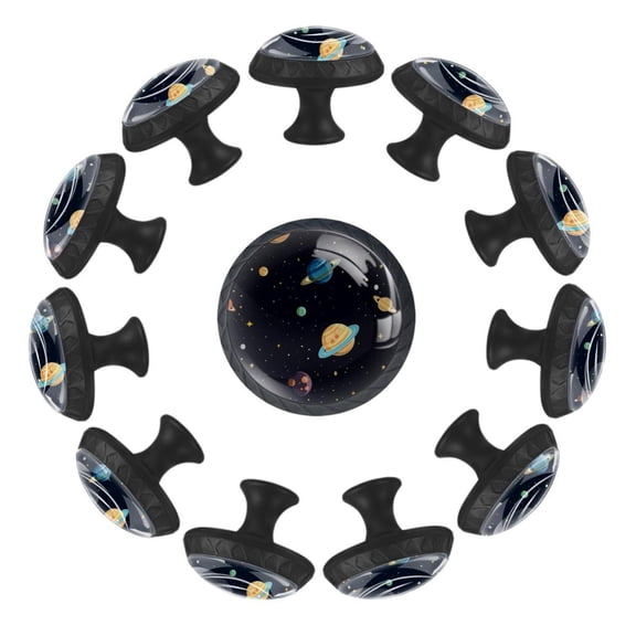 12 Pack Round Glass Drawer Knobs For Kitchen Cabinet With Screws, Cartoon Space Planets and Stars Night Sky Background Crystal Diamond Shaped Cupboard Knobs For Kitchen Office Bathroom