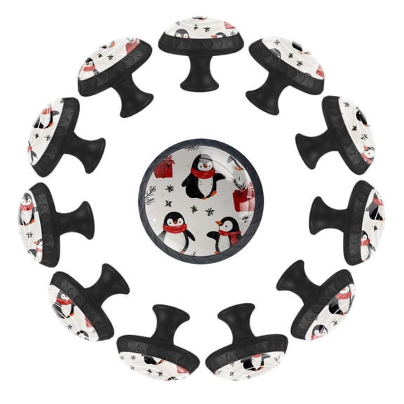 12 Pack Round Glass Drawer Knobs For Kitchen Cabinet With Screws, Christmas Animals Cute Penguins Pattern Crystal Diamond Shaped Cupboard Knobs For Kitchen Office Bathroom