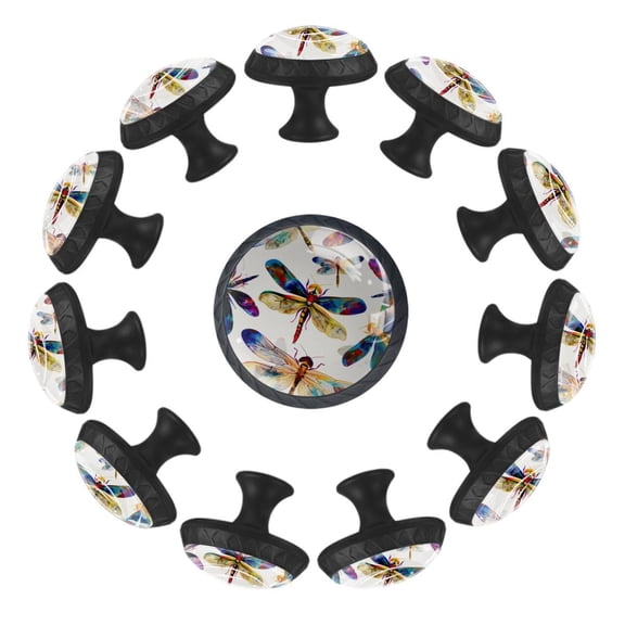 12 Pack Round Glass Drawer Knobs For Kitchen Cabinet With Screws, Colorful Bright Dragonflies Seamless Crystal Diamond Shaped Cupboard Knobs For Kitchen Office Bathroom