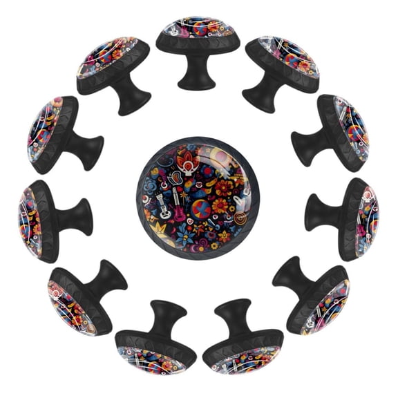 12 Pack Round Glass Drawer Knobs For Kitchen Cabinet With Screws, Colorful Flowers Peace Symbol Crystal Diamond Shaped Cupboard Knobs For Kitchen Office Bathroom