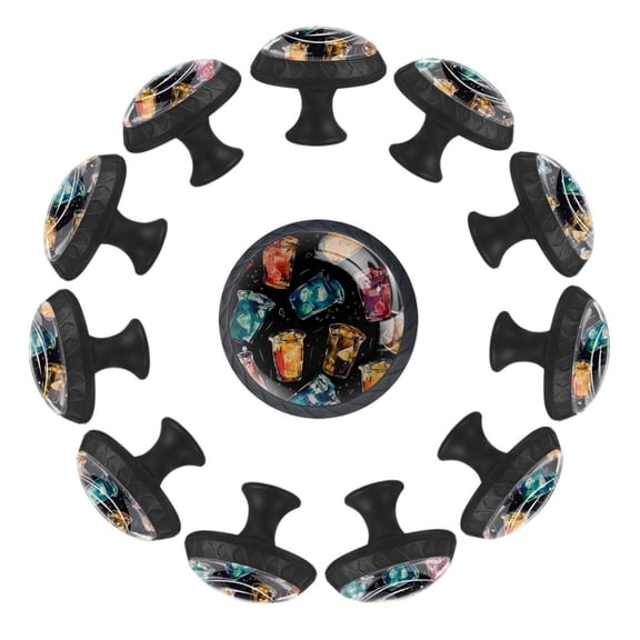 12 Pack Round Glass Drawer Knobs For Kitchen Cabinet With Screws, Colorful Iced Coffee Pattern Crystal Diamond Shaped Cupboard Knobs For Kitchen Office Bathroom