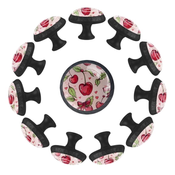 12 Pack Round Glass Drawer Knobs For Kitchen Cabinet With Screws, Cute Cherries and Pink Hearts Crystal Diamond Shaped Cupboard Knobs For Kitchen Office Bathroom