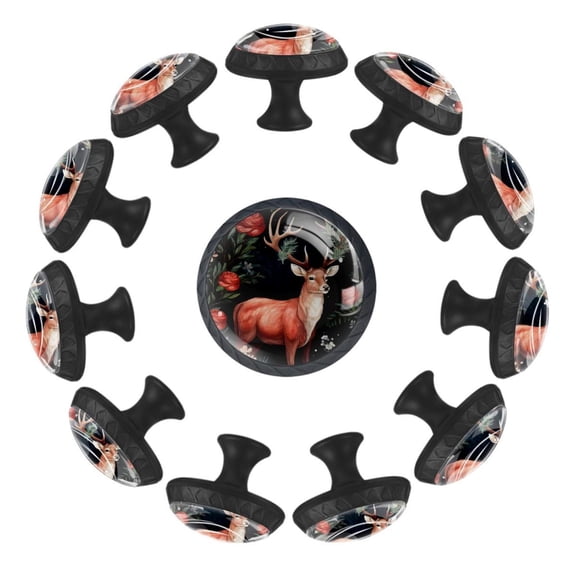 12 Pack Round Glass Drawer Knobs For Kitchen Cabinet With Screws, Cute Christmas Elk Crystal Diamond Shaped Cupboard Knobs For Kitchen Office Bathroom