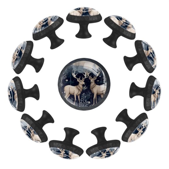 12 Pack Round Glass Drawer Knobs For Kitchen Cabinet With Screws, Cute Christmas Elk Crystal Diamond Shaped Cupboard Knobs For Kitchen Office Bathroom