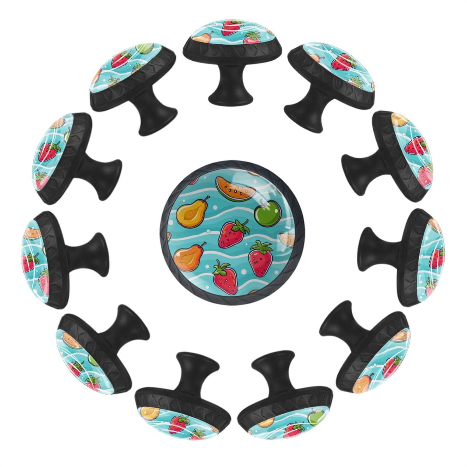 12 Pack Round Glass Drawer Knobs For Kitchen Cabinet With Screws, Cute Fruits on Blue Wave Background Crystal Diamond Shaped Cupboard Knobs For Kitchen Office Bathroom