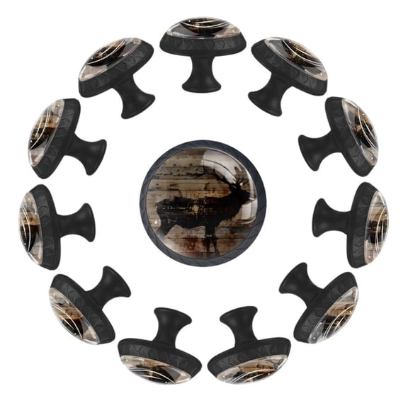 12 Pack Round Glass Drawer Knobs For Kitchen Cabinet With Screws, Elk on Wooden Background Crystal Diamond Shaped Cupboard Knobs For Kitchen Office Bathroom