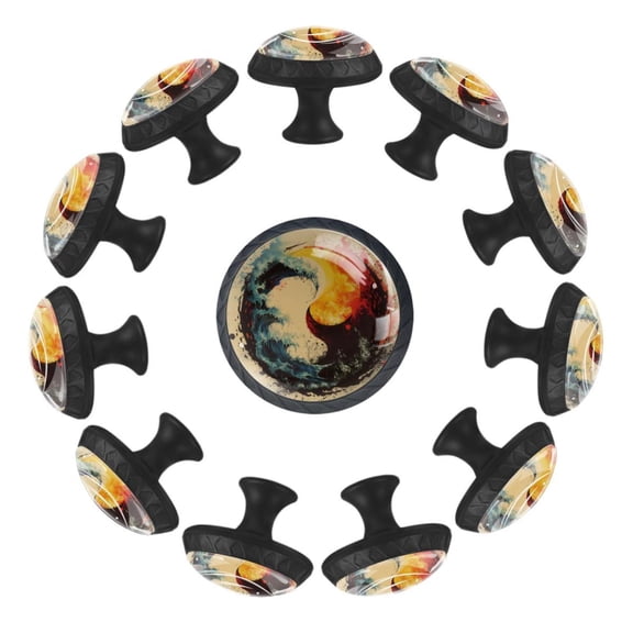 12 Pack Round Glass Drawer Knobs For Kitchen Cabinet With Screws, Fire Water Chinese Yin Yang Vintage Crystal Diamond Shaped Cupboard Knobs For Kitchen Office Bathroom
