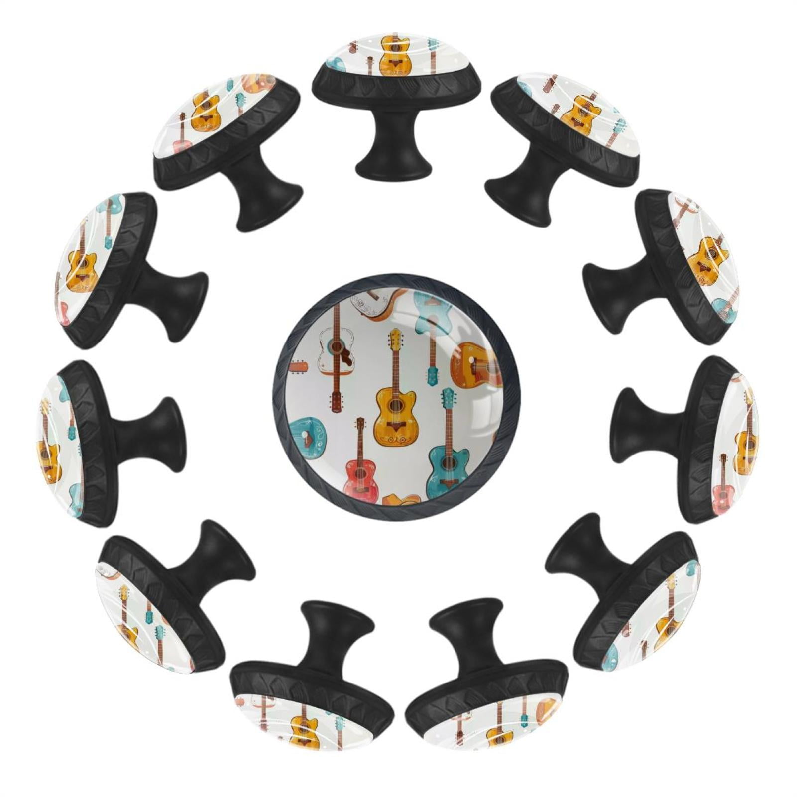 12 Pack Round Glass Drawer Knobs For Kitchen Cabinet With Screws, Guitar Seamless Pattern Cowboy Style Crystal Diamond Shaped Cupboard Knobs For Kitchen Office Bathroom