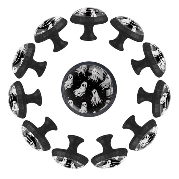 12 Pack Round Glass Drawer Knobs For Kitchen Cabinet With Screws, Halloween Ghost s Spooky Pattern Crystal Diamond Shaped Cupboard Knobs For Kitchen Office Bathroom
