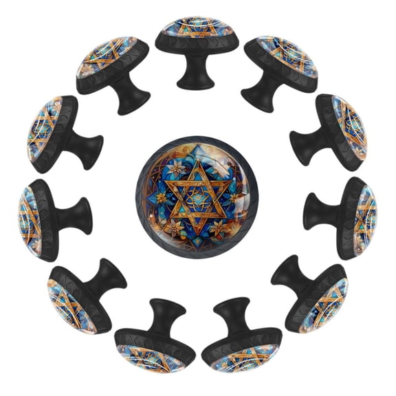 12 Pack Round Glass Drawer Knobs For Kitchen Cabinet With Screws, Modern Star of David Art Abstract Pattern Crystal Diamond Shaped Cupboard Knobs For Kitchen Office Bathroom