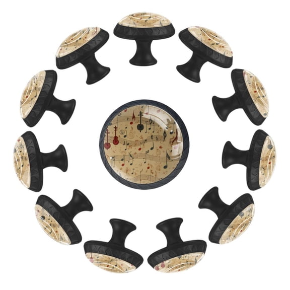 12 Pack Round Glass Drawer Knobs For Kitchen Cabinet With Screws, Music Notes Vinatge Pattern Crystal Diamond Shaped Cupboard Knobs For Kitchen Office Bathroom