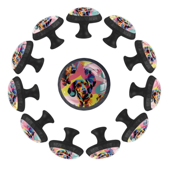 12 Pack Round Glass Drawer Knobs For Kitchen Cabinet With Screws, Seamless Dachshund Dogs Abstract Pattern Crystal Diamond Shaped Cupboard Knobs For Kitchen Office Bathroom