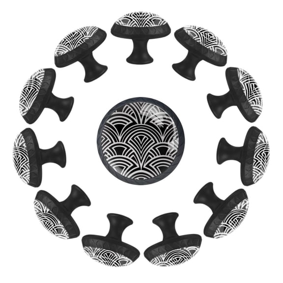 12 Pack Round Glass Drawer Knobs For Kitchen Cabinet With Screws, Seamless Geometric Black and White Pattern Crystal Diamond Shaped Cupboard Knobs For Kitchen Office Bathroom