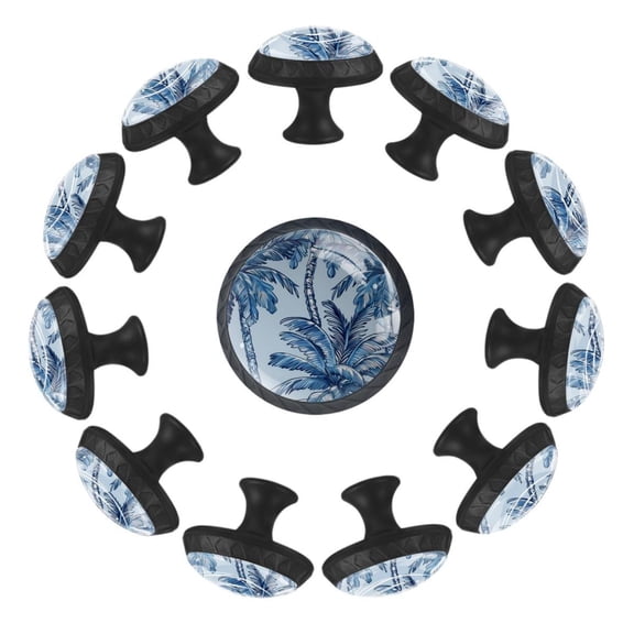 12 Pack Round Glass Drawer Knobs For Kitchen Cabinet With Screws, Seamless Tropical Palm Leaves and Tree Crystal Diamond Shaped Cupboard Knobs For Kitchen Office Bathroom