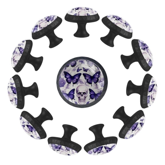 12 Pack Round Glass Drawer Knobs For Kitchen Cabinet With Screws, Skull and Butterflies Aesthetic Pattern Crystal Diamond Shaped Cupboard Knobs For Kitchen Office Bathroom
