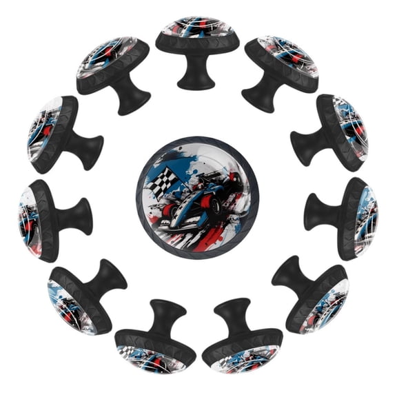 12 Pack Round Glass Drawer Knobs For Kitchen Cabinet With Screws, Speeding Racing Car with Checkered Flag Crystal Diamond Shaped Cupboard Knobs For Kitchen Office Bathroom