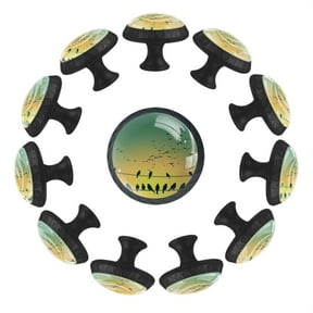 12 Pack Round Glass Drawer Knobs For Kitchen Cabinet With Screws, Spring Nature Sparrow Birds Silhouettes Crystal Diamond Shaped Cupboard Knobs For Kitchen Office Bathroom