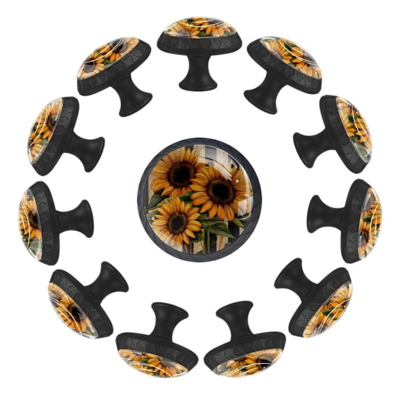 12 Pack Round Glass Drawer Knobs For Kitchen Cabinet With Screws, Vintage Sunflowers with Stripes Crystal Diamond Shaped Cupboard Knobs For Kitchen Office Bathroom