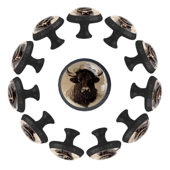 12 Pack Round Glass Drawer Knobs For Kitchen Cabinet With Screws, Vintage Western Cowboy Wildlife Crystal Diamond Shaped Cupboard Knobs For Kitchen Office Bathroom