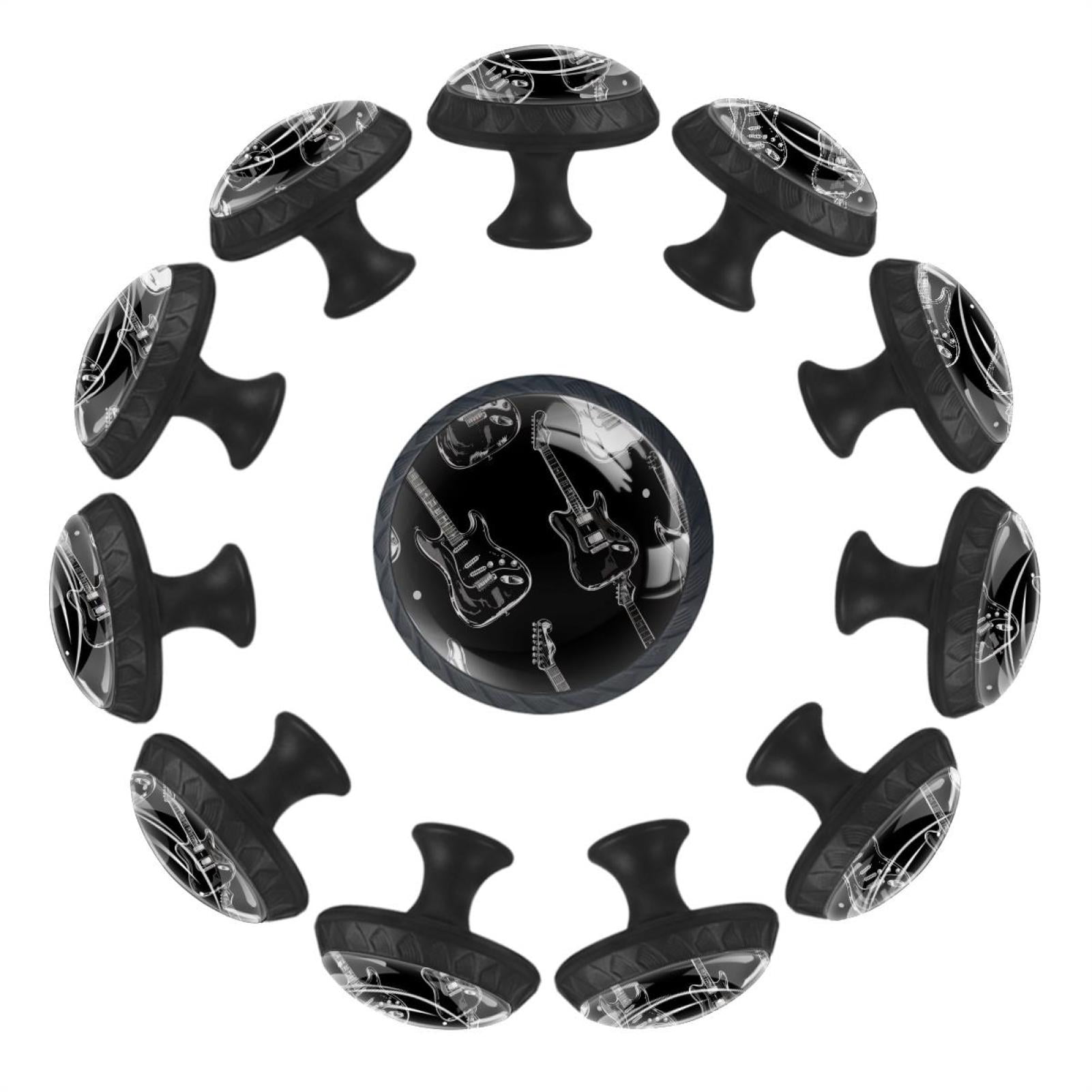 12 Pack Round Glass Drawer Knobs For Kitchen Cabinet With Screws, White and Black Guitar Collection Crystal Diamond Shaped Cupboard Knobs For Kitchen Office Bathroom